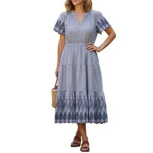 Tiered Cotton Poplin Eyelet Maxi Dress